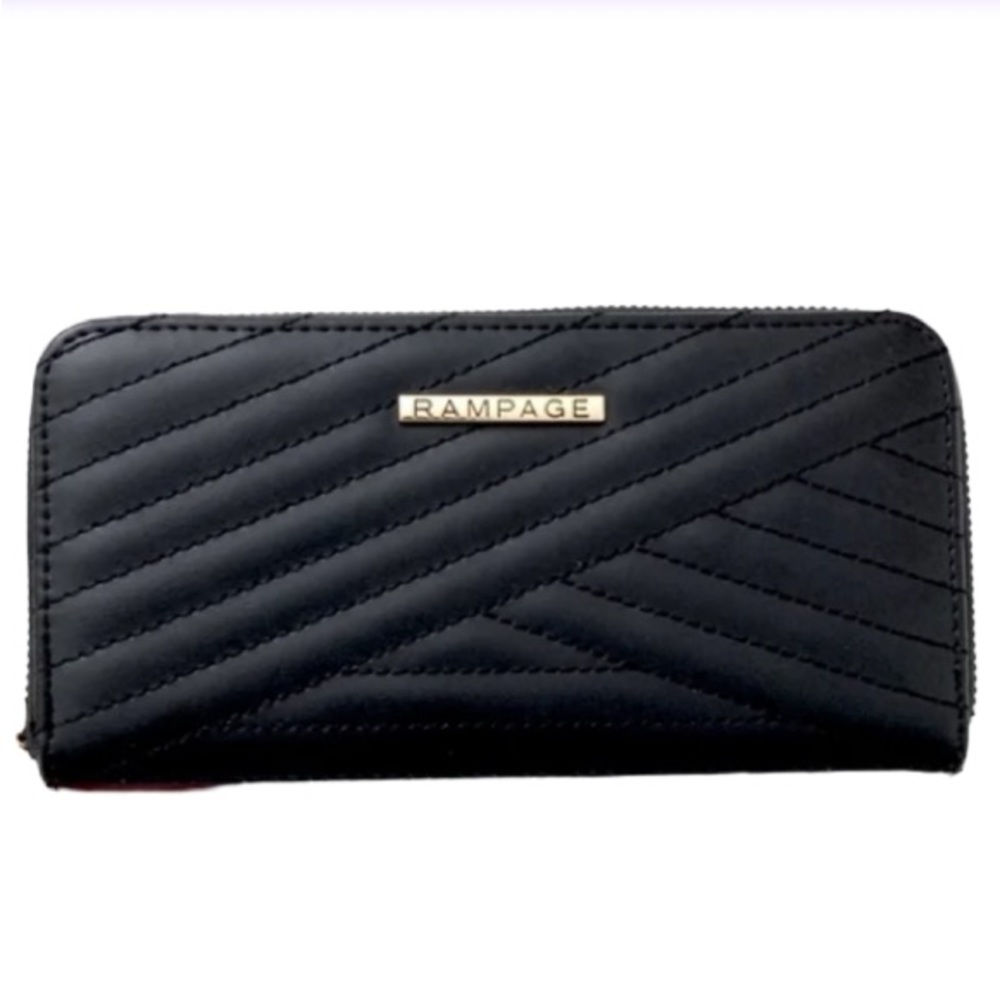 NEW Rampage Chevron Quilted Vegan Faux Leather Zip Around Wallet Fits Cell Phone